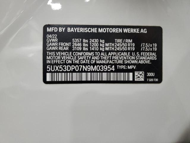 5UX53DP07N9M03954 - 2022 BMW X3 XDRIVE30I WHITE photo 14