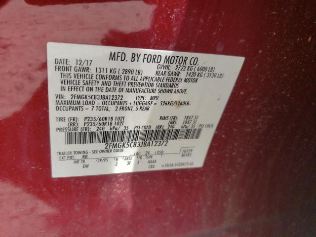 2FMGK5C83JBA12372 - 2018 FORD FLEX SEL RED photo 13