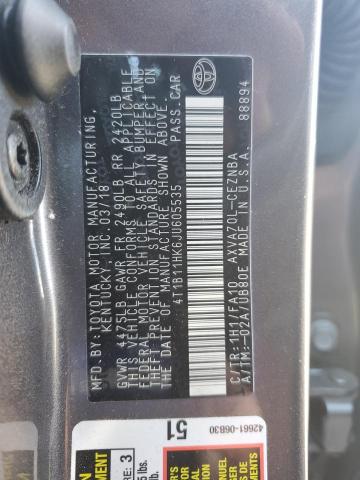 4T1B11HK6JU605535 - 2018 TOYOTA CAMRY L GRAY photo 13