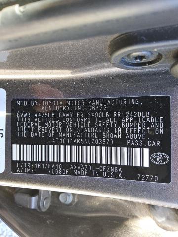 4T1C11AK5NU703573 - 2022 TOYOTA CAMRY LE 灰色 照片 12