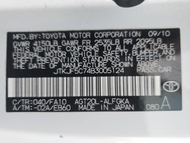 JTKJF5C74B3005124 - 2011 TOYOTA SCION TC 白色 照片 12