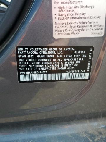1VWBN7A35EC010876 - 2014 VOLKSWAGEN PASSAT SE GRAY photo 12