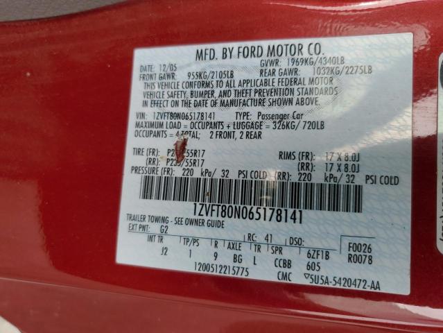 1ZVFT80N065178141 - 2006 FORD MUSTANG RED photo 13