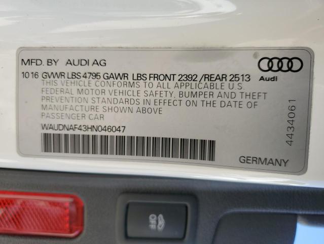 WAUDNAF43HN046047 - 2017 AUDI A4 PREMIUM WHITE photo 12