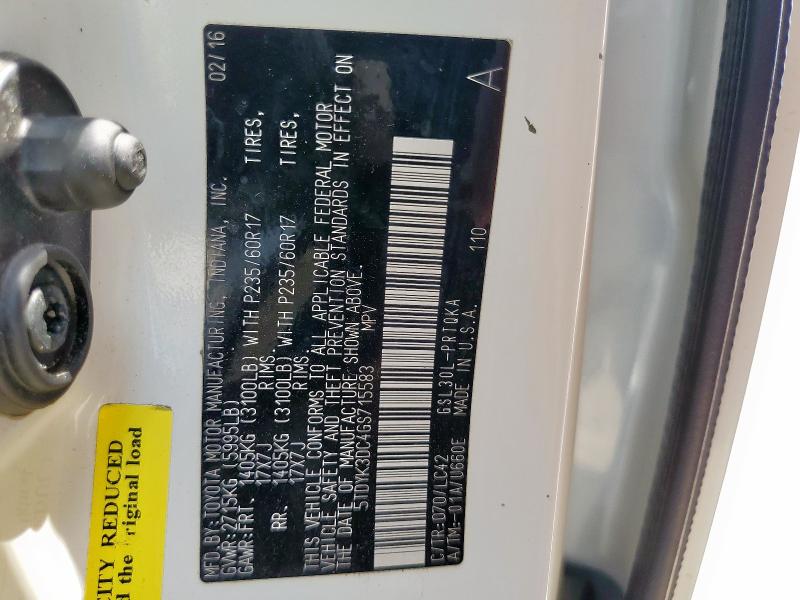 5TDYK3DC4GS715583 - 2016 TOYOTA SIENNA XLE WHITE photo 13