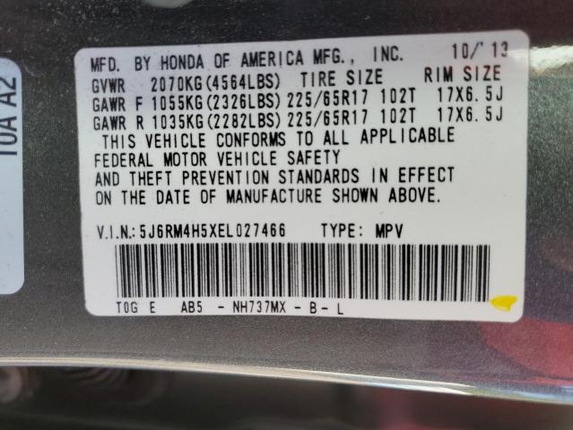 5J6RM4H5XEL027466 - 2014 HONDA CR-V EX GRAY photo 13