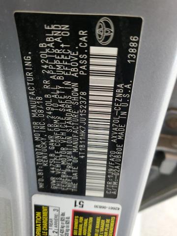 4T1B11HK7JU152378 - 2018 TOYOTA CAMRY L SILVER photo 12