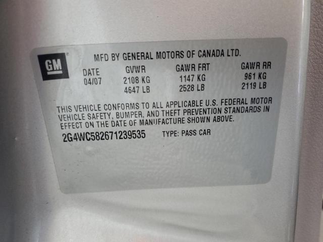 2G4WC582671239535 - 2007 BUICK LACROSSE CX Արծաթագույն լուսանկար 12