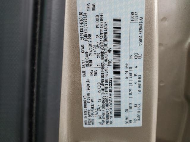 1FMCU9GD3HUE32323 - 2017 FORD ESCAPE SE GOLD photo 13