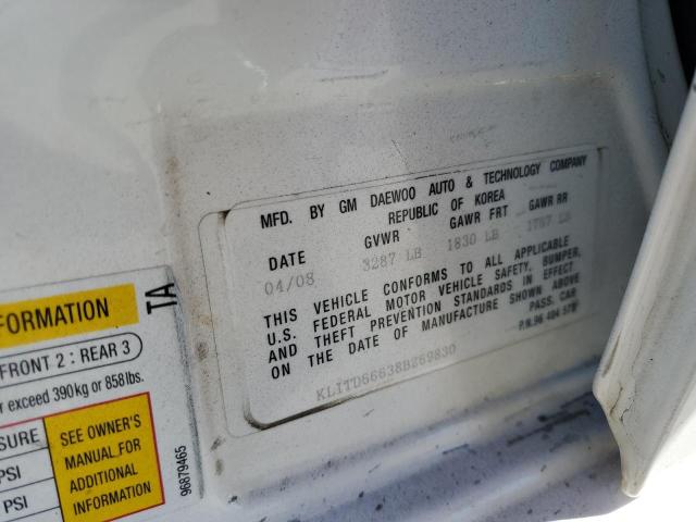 KL1TD66638B269830 - 2008 CHEVROLET AVEO BASE თეთრი ფოტო 13