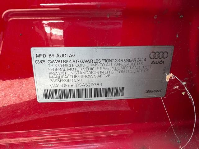 WAUDF68E85A520383 - 2005 AUDI A4 2.0T QUATTRO RED photo 10