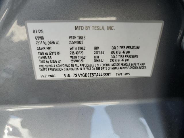 7SAYGDEE5TA443891 - 2026 TESLA MODEL Y GRAY photo 12