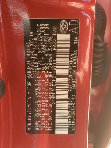 2T1BURHE5KC146811 - 2019 TOYOTA COROLLA L წითელი ფოტო 12