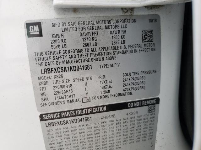 LRBFXCSA1KD041681 - 2019 BUICK ENVISION ESSENCE Սպիտակ լուսանկար 13