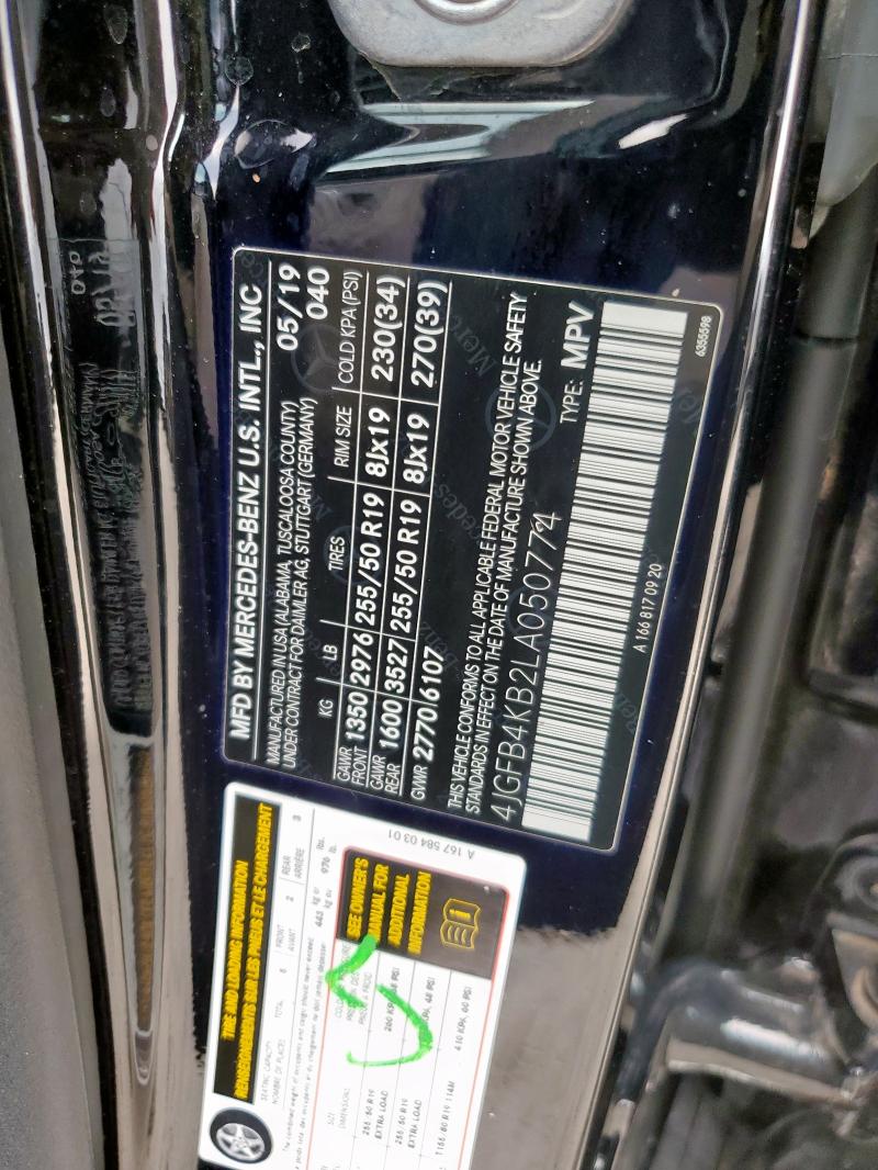 4JGFB4KB2LA050774 - 2020 MERCEDES-BENZ GLE 350 4MATIC BLACK photo 12