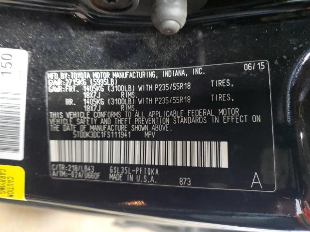 5TDDK3DC1FS111941 - 2015 TOYOTA SIENNA XLE BLACK photo 13