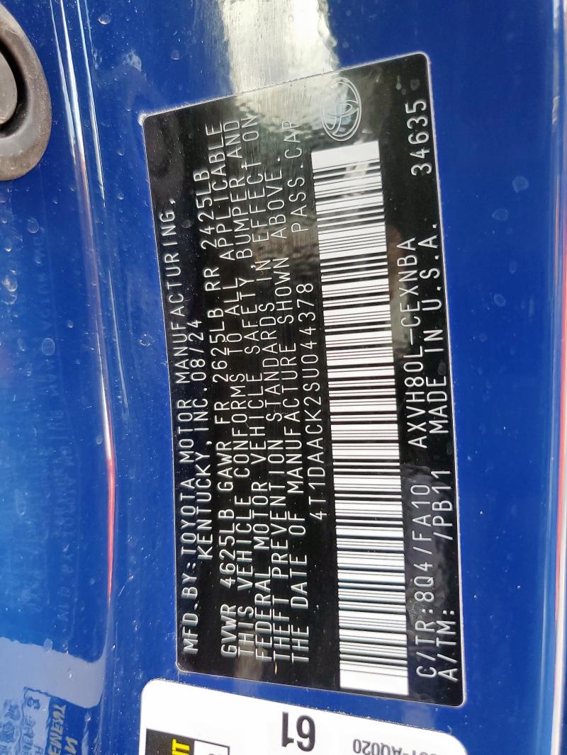 4T1DAACK2SU044378 - 2025 TOYOTA CAMRY XSE BLUE photo 12