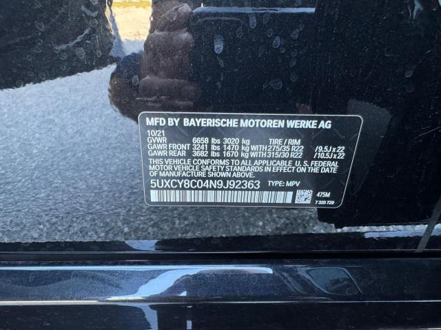 5UXCY8C04N9J92363 - 2022 BMW X6 M50I BLACK photo 10