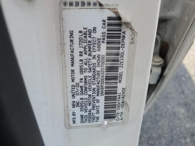 1NXBR32EX3Z070090 - 2003 TOYOTA COROLLA CE WHITE photo 12