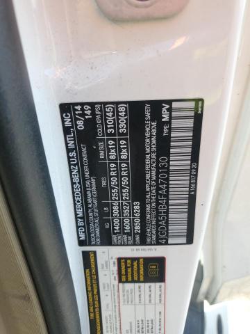 4JGDA5HB4FA470130 - 2015 MERCEDES-BENZ ML 350 4MATIC WHITE photo 12