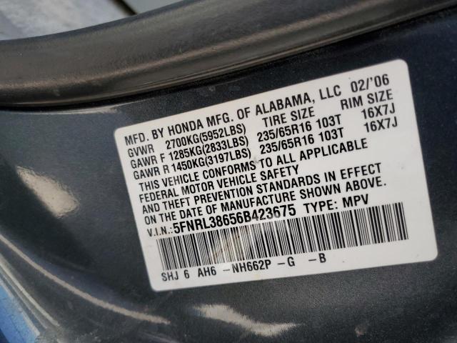 5FNRL38656B423675 - 2006 HONDA ODYSSEY EXL ნაცრისფერი ფოტო 13