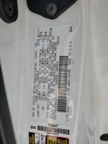 5TFTX4GN3BX003454 - 2011 TOYOTA TACOMA PRERUNNER ACCESS CAB WHITE photo 12