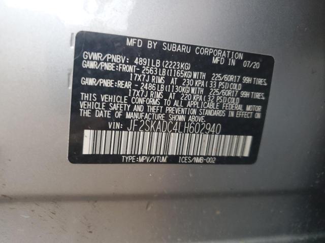 JF2SKADC4LH602940 - 2020 SUBARU FORESTER SILVER photo 14