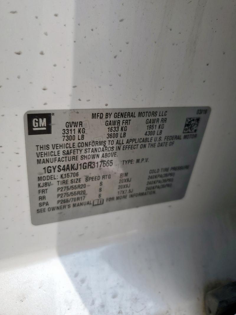 1GYS4AKJ1GR317665 - 2016 CADILLAC ESCALADE WHITE photo 13