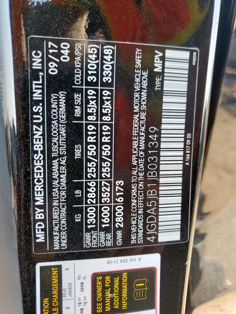 4JGDA5JB1JB031349 - 2018 MERCEDES-BENZ GLE 350 Қара фото 13