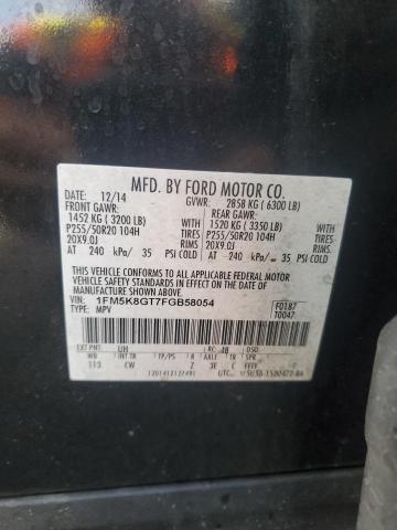 1FM5K8GT7FGB58054 - 2015 FORD EXPLORER SPORT შავი ფოტო 13