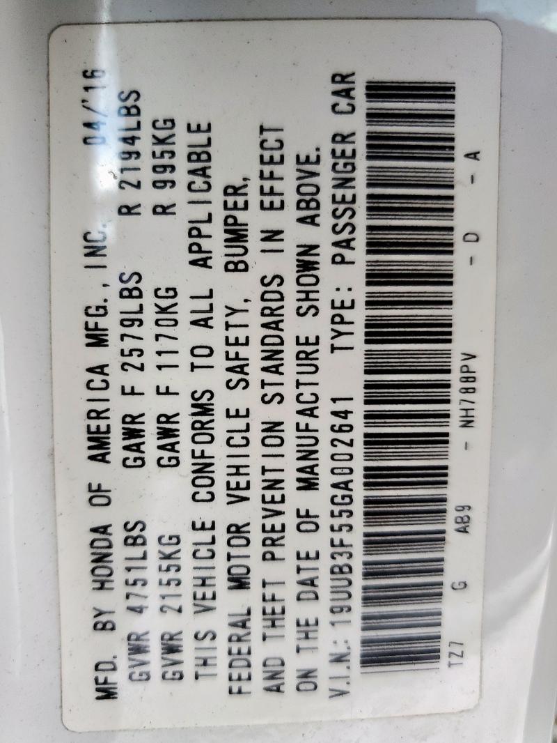 19UUB3F55GA002641 - 2016 ACURA TLX TECH WHITE photo 12