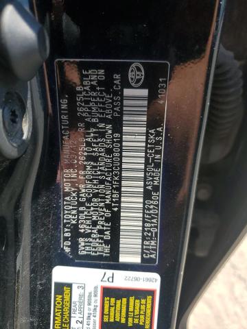 4T1BF1FK3CU080019 - 2012 TOYOTA CAMRY BASE BLACK photo 12