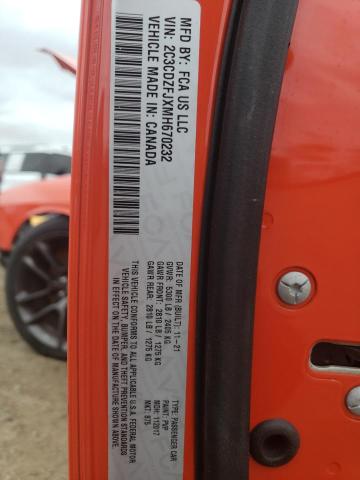 2C3CDZFJXMH670232 - 2021 DODGE CHALLENGER R/T SCAT PACK ORANGE photo 12