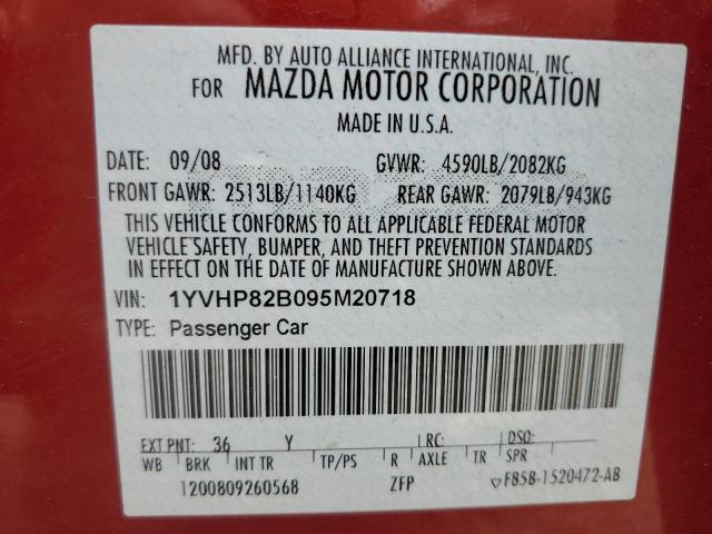 1YVHP82B095M20718 - 2009 MAZDA 6 S RED photo 12