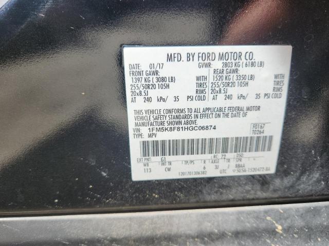 1FM5K8F81HGC06874 - 2017 FORD EXPLORER LIMITED BLACK photo 13