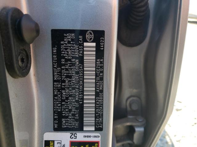 4T1B11HK9KU285547 - 2019 TOYOTA CAMRY L SILVER photo 12