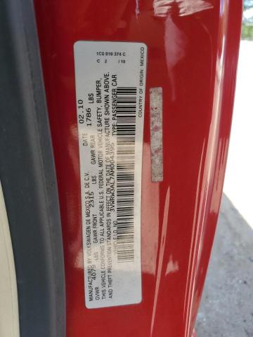 3VWRW3AL7AM004395 - 2010 VOLKSWAGEN NEW BEETLE RED photo 12