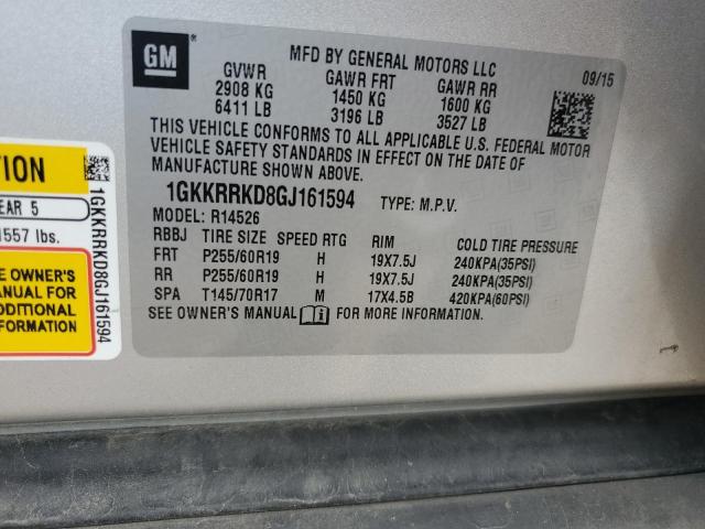 1GKKRRKD8GJ161594 - 2016 GMC ACADIA SLT-1 SILVER photo 12