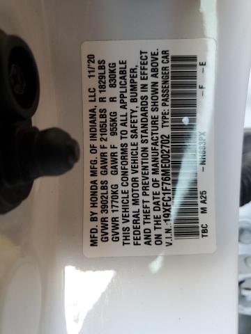 19XFC1F76ME002702 - 2021 HONDA CIVIC EXL თეთრი ფოტო 13