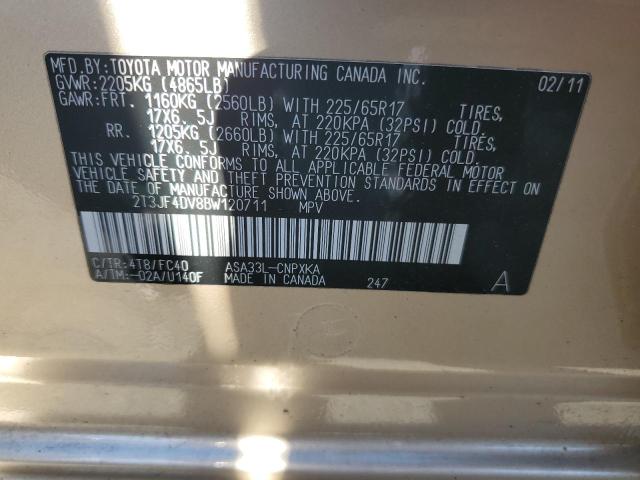 2T3JF4DV8BW120711 - 2011 TOYOTA RAV4 TAN photo 14