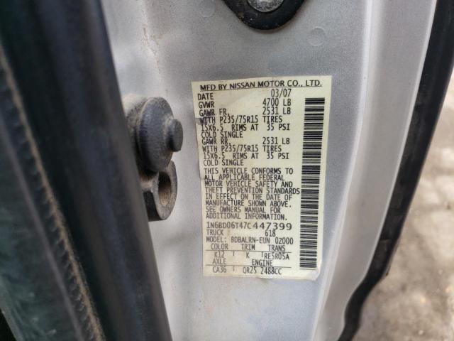 1N6BD06T47C447399 - 2007 NISSAN FRONTIER KING CAB XE SILVER photo 13