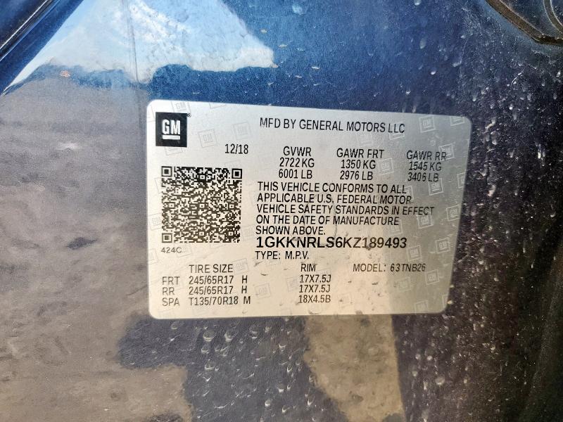 1GKKNRLS6KZ189493 - 2019 GMC ACADIA SLE ლურჯი ფოტო 14