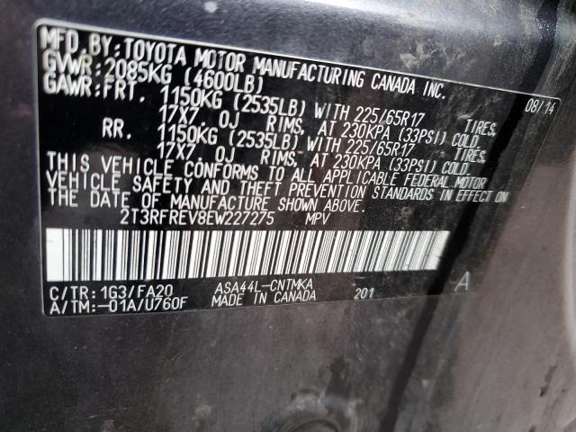 2T3RFREV8EW227275 - 2014 TOYOTA RAV4 XLE CHARCOAL photo 13