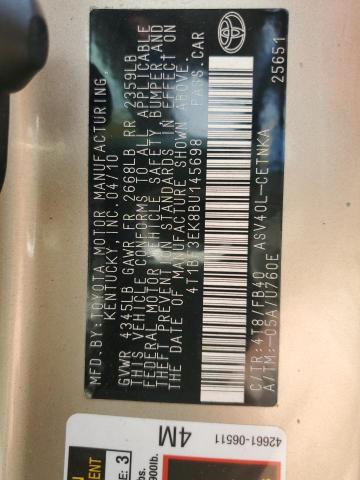 4T1BF3EK8BU145698 - 2011 TOYOTA CAMRY BASE GOLD photo 13