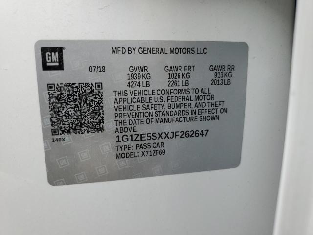 1G1ZE5SXXJF262647 - 2018 CHEVROLET MALIBU PREMIER WHITE photo 12