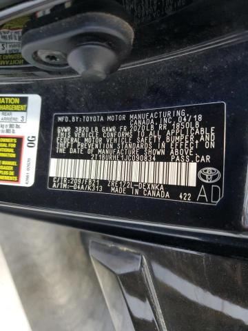 2T1BURHE1JC090834 - 2018 TOYOTA COROLLA L BLACK photo 12