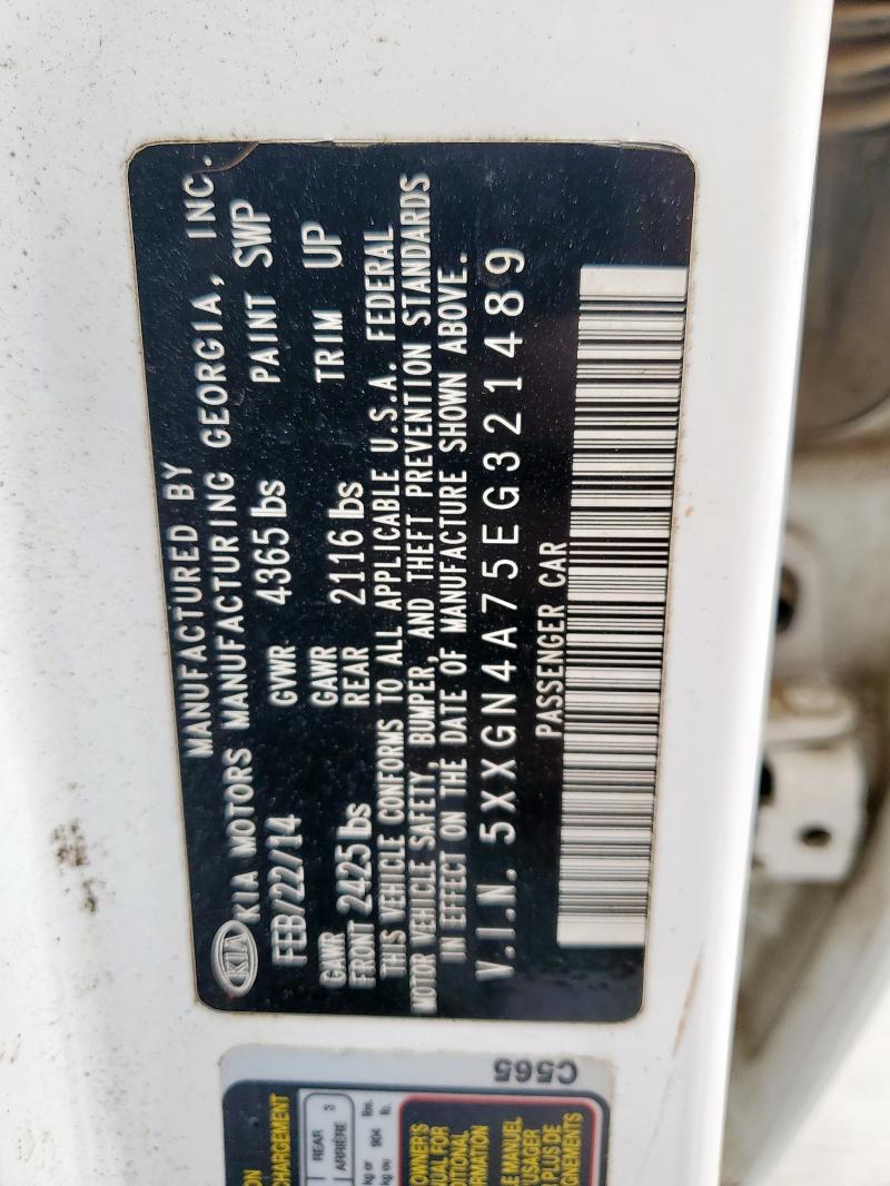 5XXGN4A75EG321489 - 2014 KIA OPTIMA EX 白色 照片 12