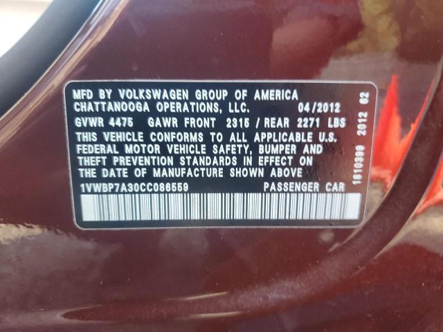 1VWBP7A30CC086559 - 2012 VOLKSWAGEN PASSAT SE BURGUNDY photo 13