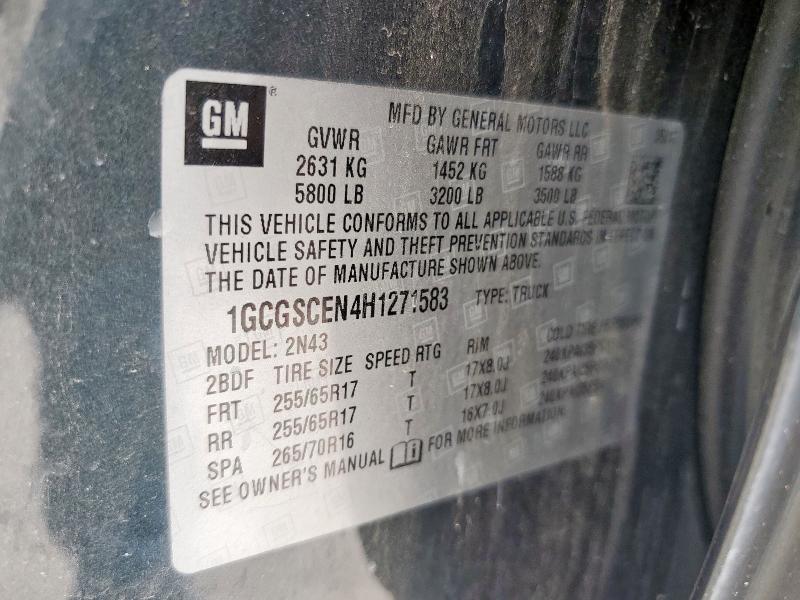 1GCGSCEN4H1271583 - 2017 CHEVROLET COLORADO LT BLUE photo 12