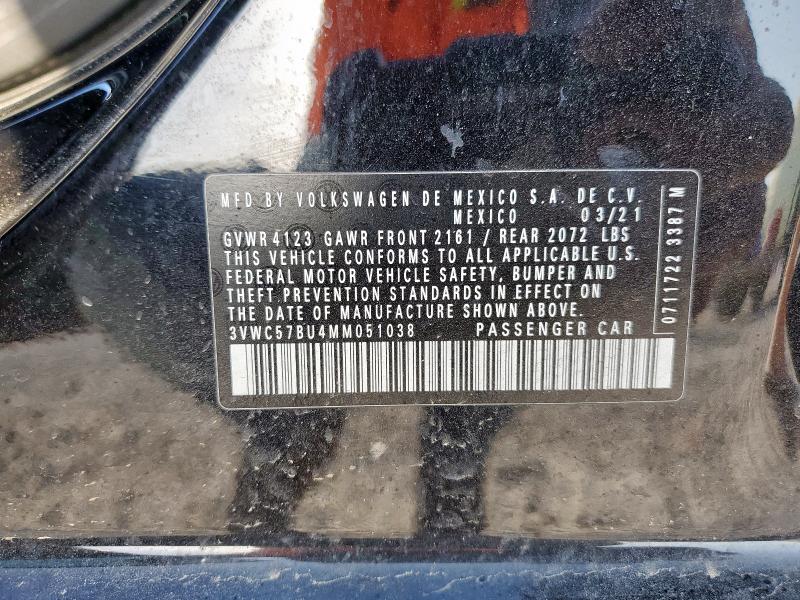 3VWC57BU4MM051038 - 2021 VOLKSWAGEN JETTA S 黑色 照片 12